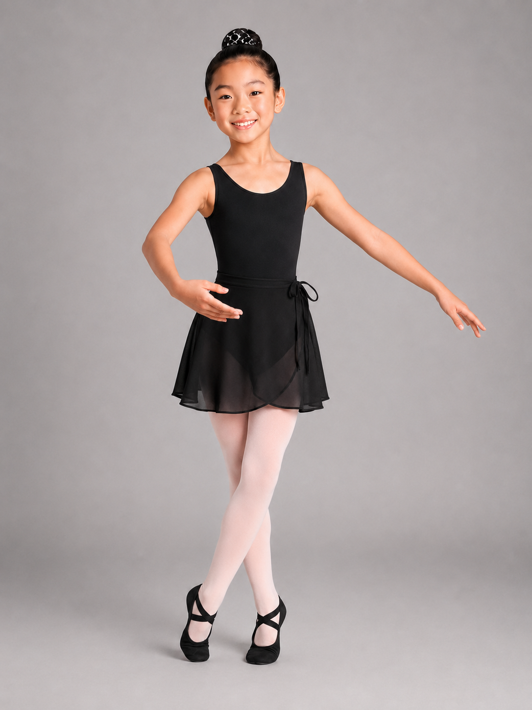 Kit de Balé Infantil Preto 5 Itens com Collant Regata | Teleco Sports