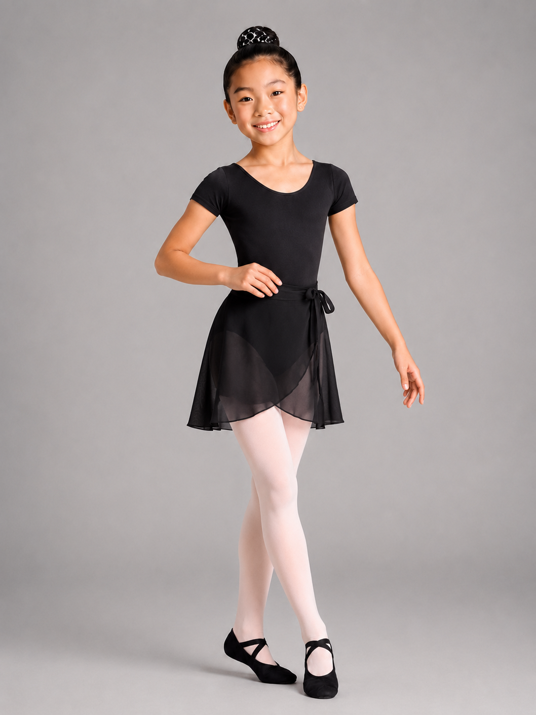 Kit de Balé Infantil Preto 5 Itens com Collant Manga | Teleco Sports